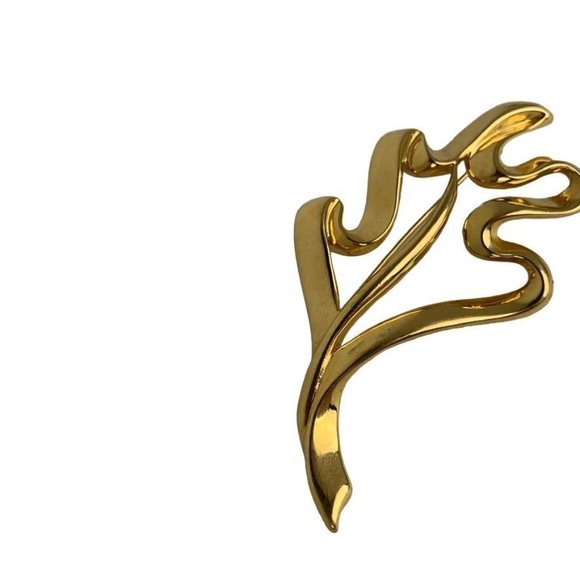 Vintage Trifari Gold Tone Modernist Stylized Oak Leaf Silhouette Pin Brooch 3.5" - Picture 2 of 8